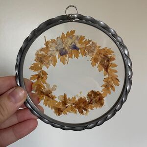 Vintage Silvery Framed Pressed Flowers